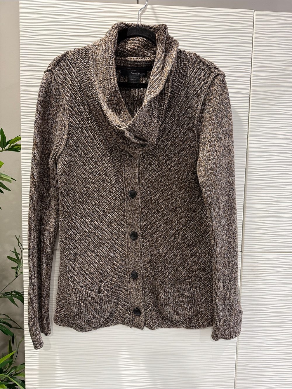 Calvin Klein Jeans Brown Marled Shawl-Collar Button Cardigan
